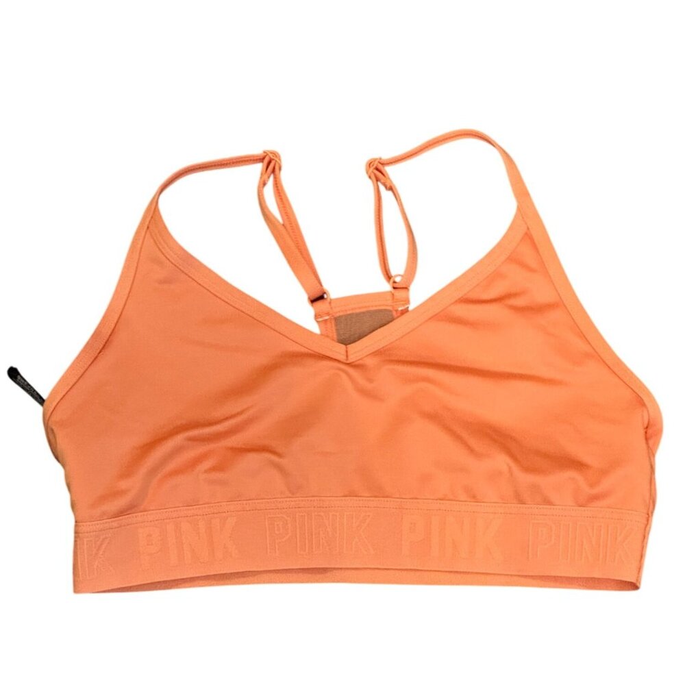 Victorias Secret PINK Active Sports Bra Women S Orange Adjustable Strap Wireless